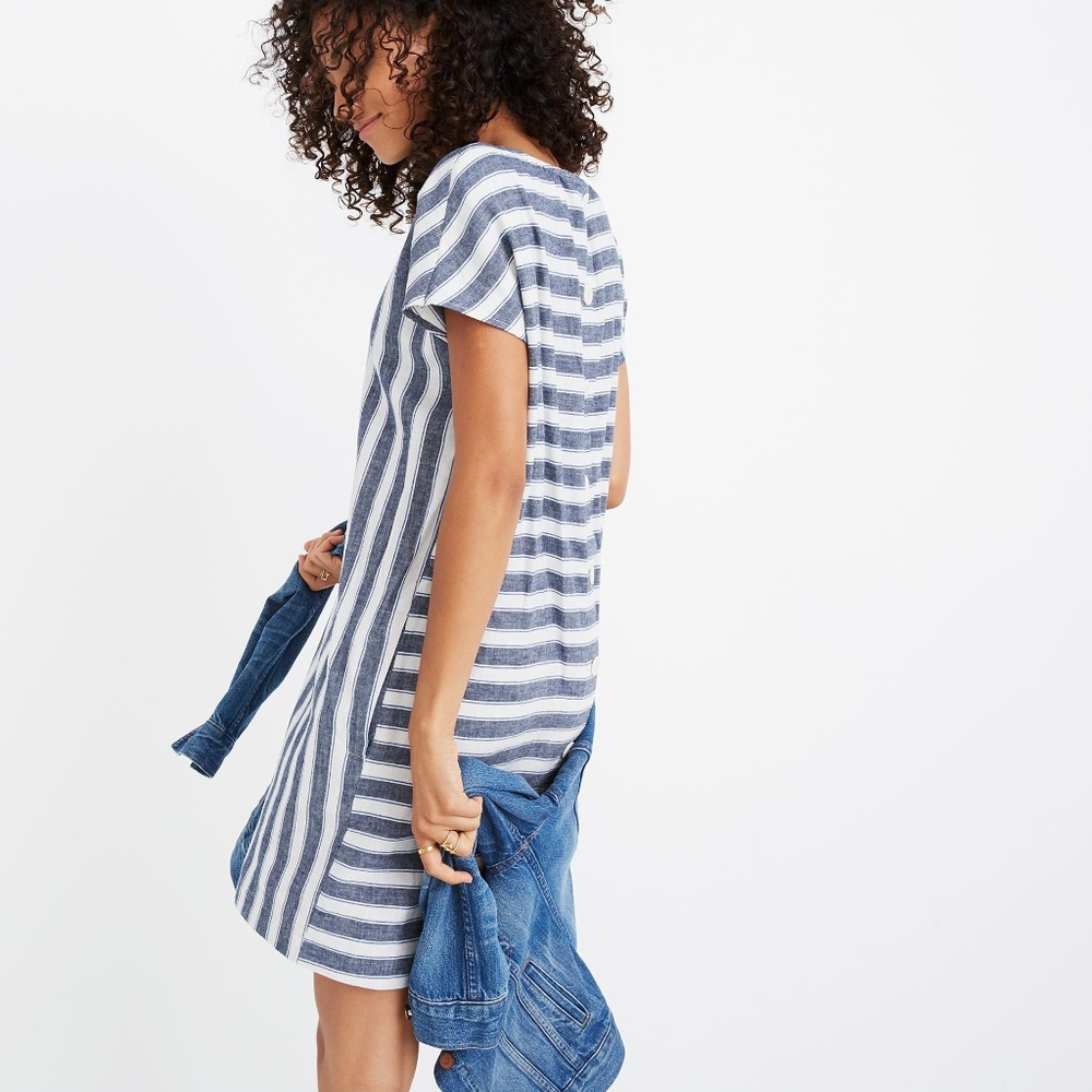 MADEWELL striped button-back Tee Dress, Blue, XXS